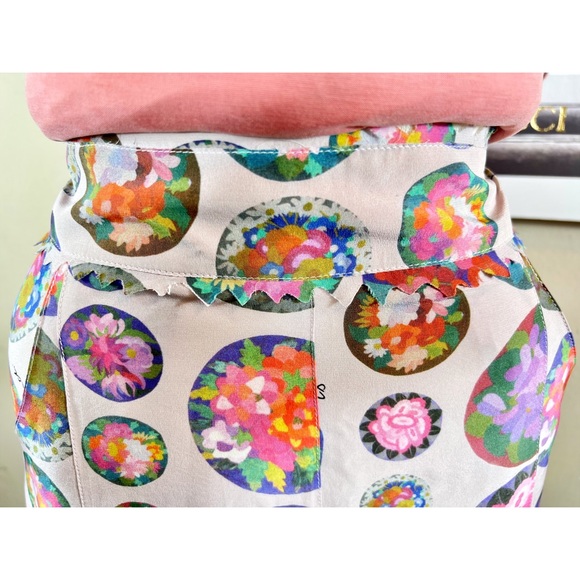 Fendi Colorful 100% Silk Midi Logo Skirt W/ Jagged Trim - Picture 6 of 11